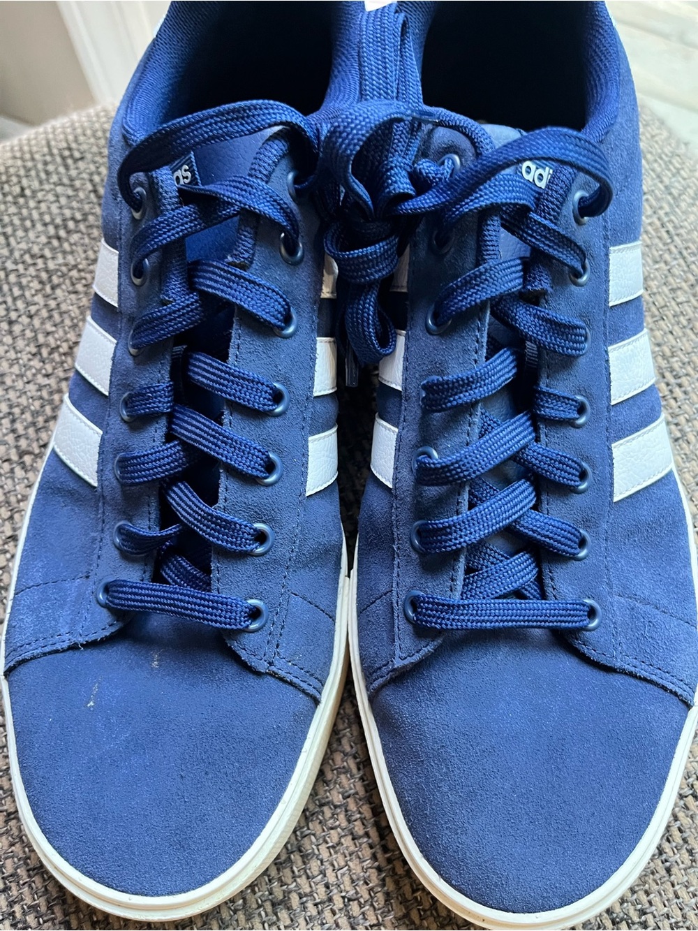 adidas Navy Blue Suede Sneakers with White Stripes